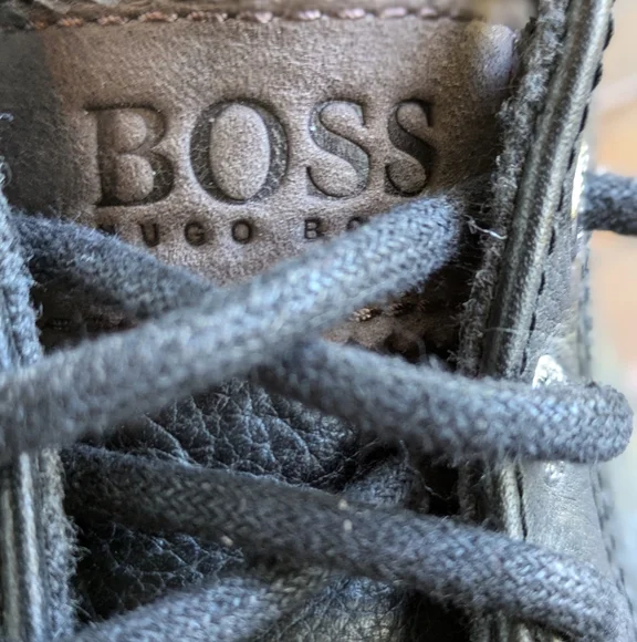 Hugo Boss Mens Black Leather High Tops Size 41 - Picture 4 of 15